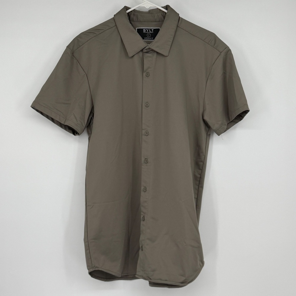 BYLT Premium Basics Executive Fit Short Sleeve Button Down Shirt Brown Mens L